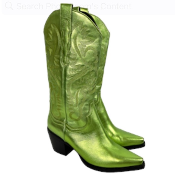 JEFFREY CAMPBELL Free People NEW Dagget Western Boots Metallic Green NEW Size 7 - Picture 2 of 16